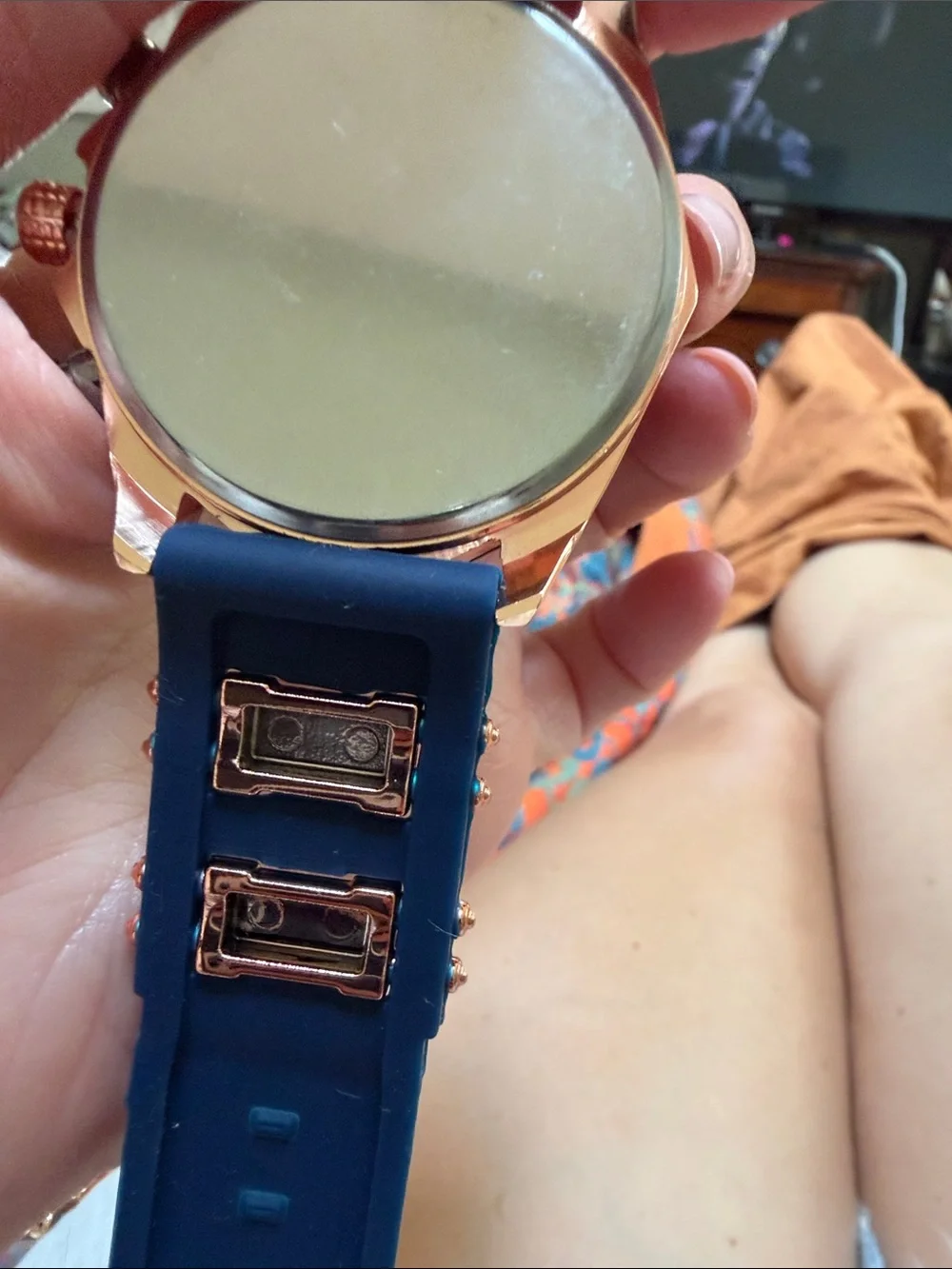 Men's Blue Silicone Strap Chronograph Watch Lightweight Navy & Rose Gold